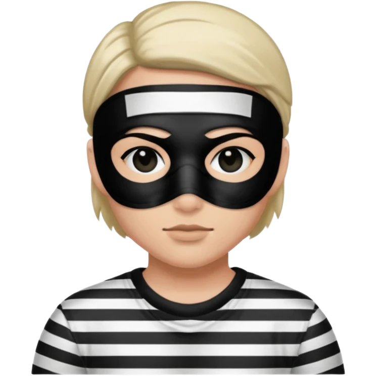 Thief with black eye type mask and black and white striped prison clothes emoji
