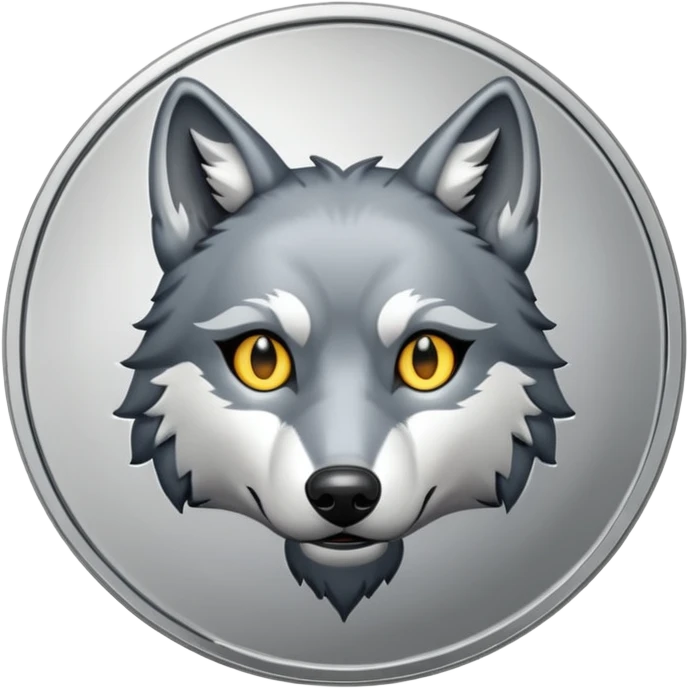 Silver coin with a wolf face as the center emoji