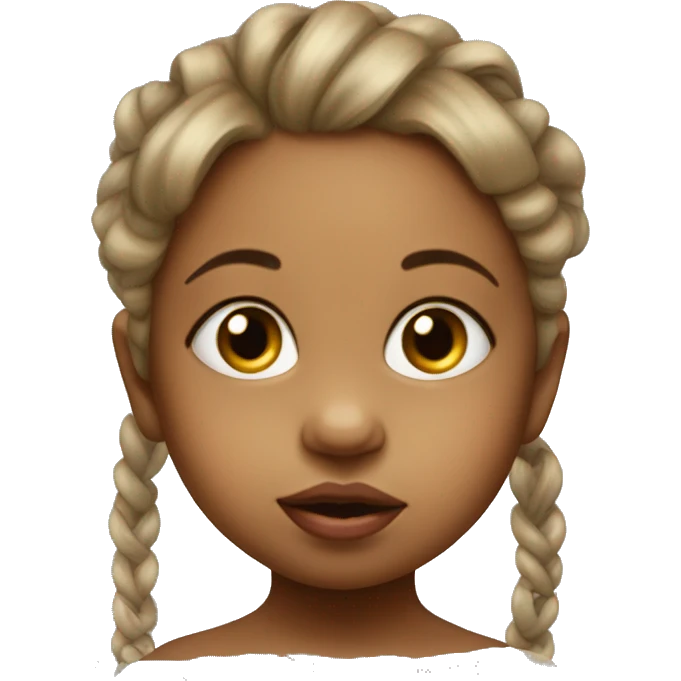 Baby girl with a pacifier in her mouth. her hair is tied up on the right and left.
 emoji