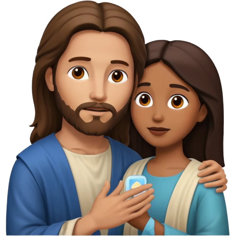 Jesus animado con una mujer ayudándola, variadas emoji