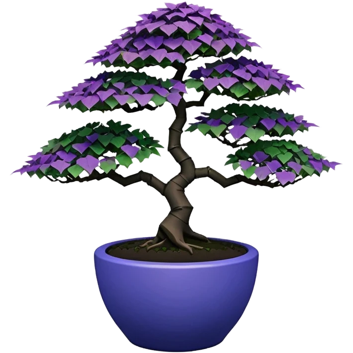  Earthenware small short squat cascading black green-violet bonsai purple maidenhair cobalt maple tree with triangular angular tiny-polygonal faceted asymmetrical originally shaped pot emoji
