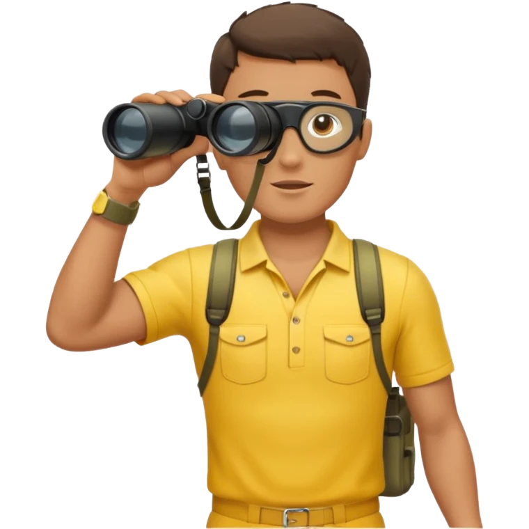 Male lifeguard – yellow shirt, binoculars in hand, scanning the sea, full body emoji