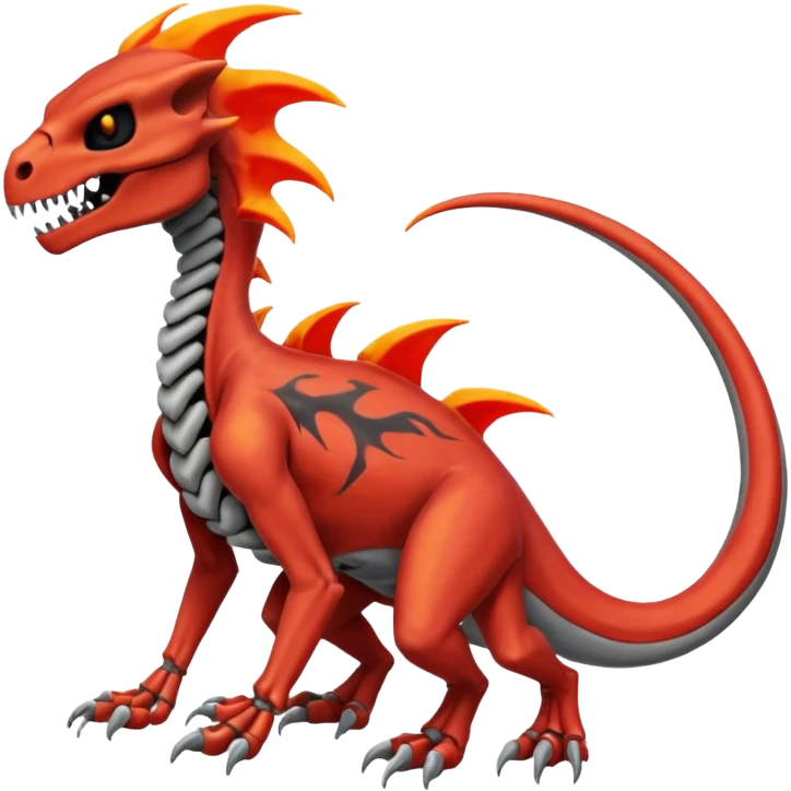 Skull-faced, skeletal Charmeleon-Zeraora-Salandit-fusion emoji