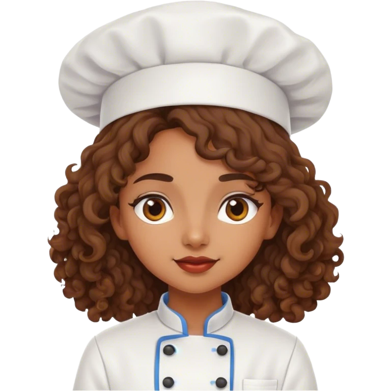 Medium Brown girl chef with long curly hair emoji