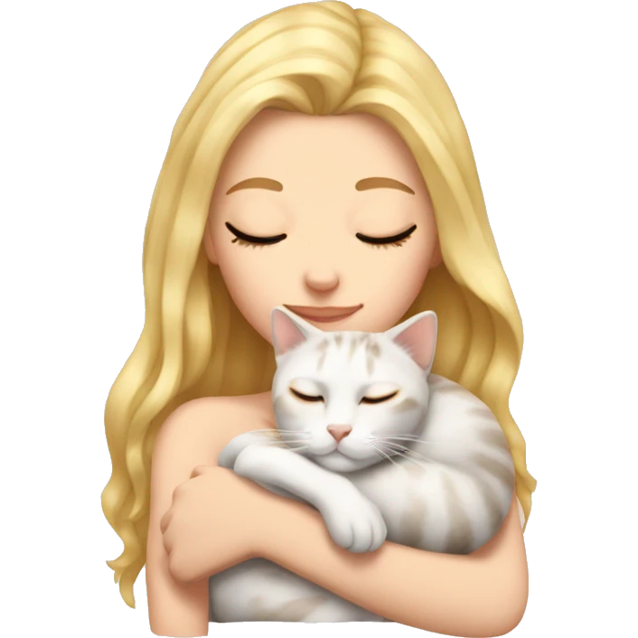 White girl blonde hair sleeping with calico kitty emoji