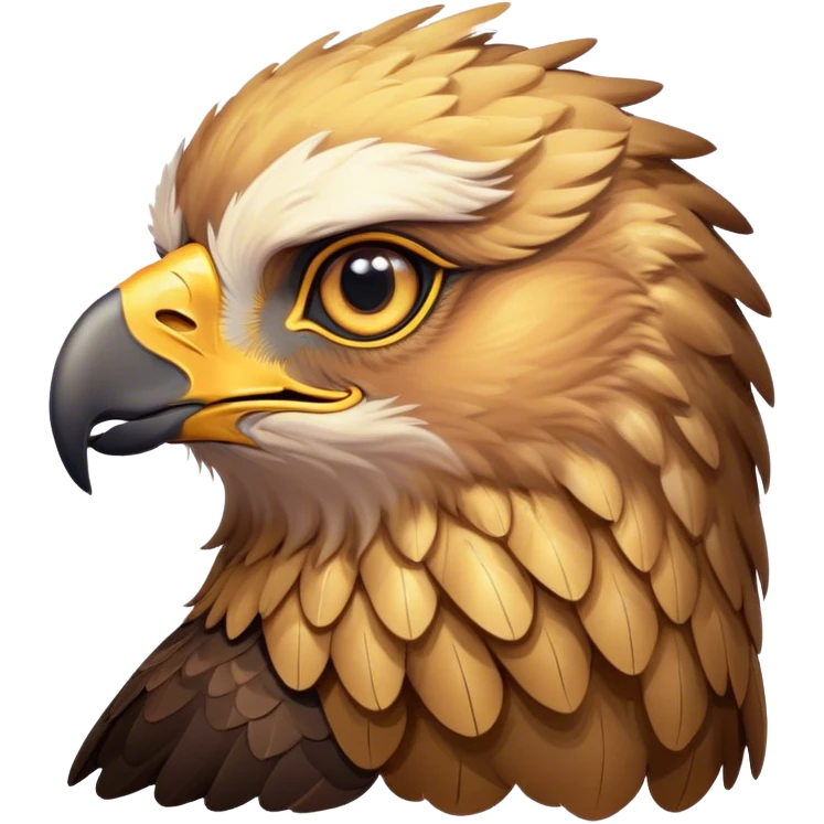 Cinematic Cute Golden Eagle Portrait Emoji, Head tilted playfully and inquisitively, featuring a compact, streamlined form with subtly ruffled, golden plumage and round, sparkling eyes full of spirited charm, Simplified yet irresistibly adorable features, highly detailed, glowing with a warm, inviting glow, high shine, affectionate and lively, stylized with a touch of whimsical aerial grace, soft glowing outline, capturing the essence of a mischievous yet endearing golden eagle that seems as if it could glide out of the screen into your heart! emoji