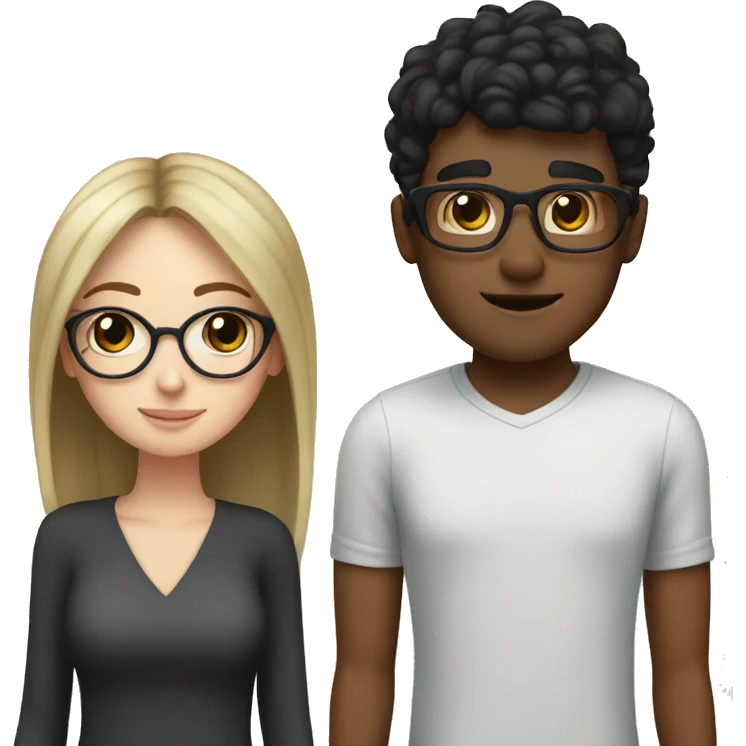 Lighter Brown guy with glasses and and a white girl black hair with bangs no glasses in a relationship  emoji