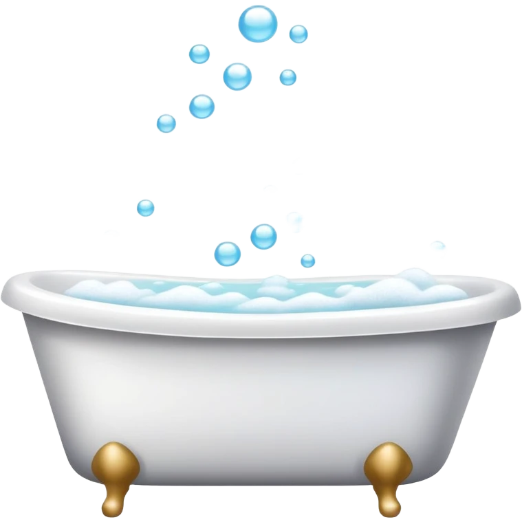 bathtub filled with bubbles, towel and soap nearby, clean and friendly emoji