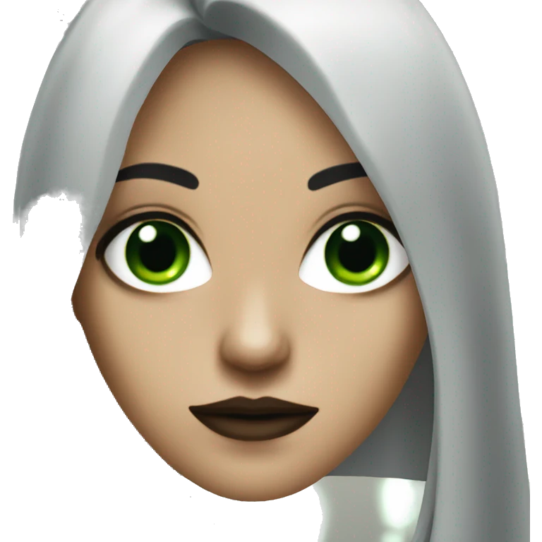 Brown goth girl with long black hair and green eyes portrait  emoji