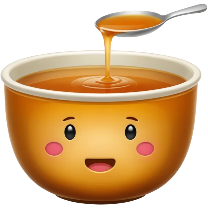 consommé in a plain bowl, clear brown soup, no face, no eyes, no mouth, just soup, emoji style emoji