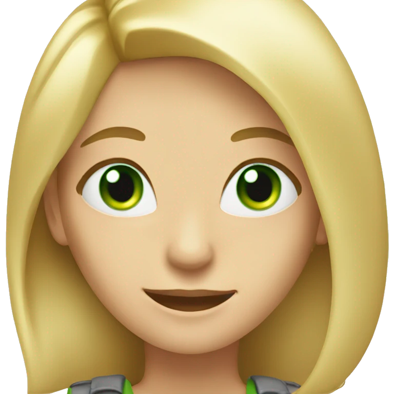 a woman with a shoulder-length blond hair, with green eyes, smiling  emoji