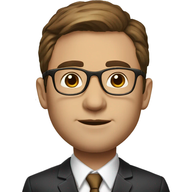 proportional body height adult lawyer in suit with brown hair and brown eyes and round gold glasses emoji