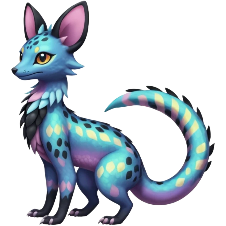 Pastel Iridescent Salandit-Umbreon-Genet-Noivern-Noibat-Nargacuga-Serval-Hybrid (Full body) emoji