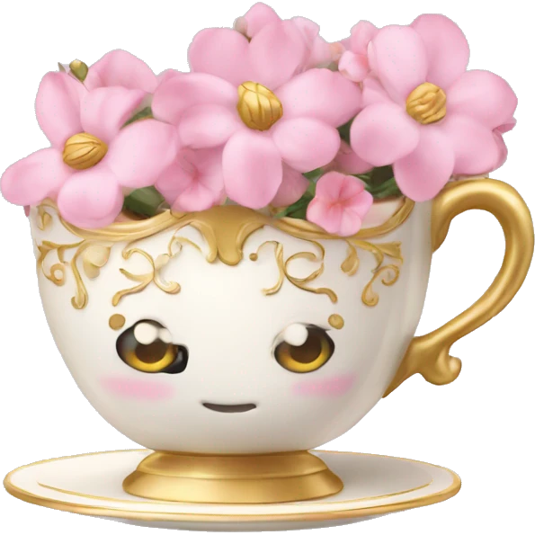 princess tea cup with pink flowers and gold details  emoji