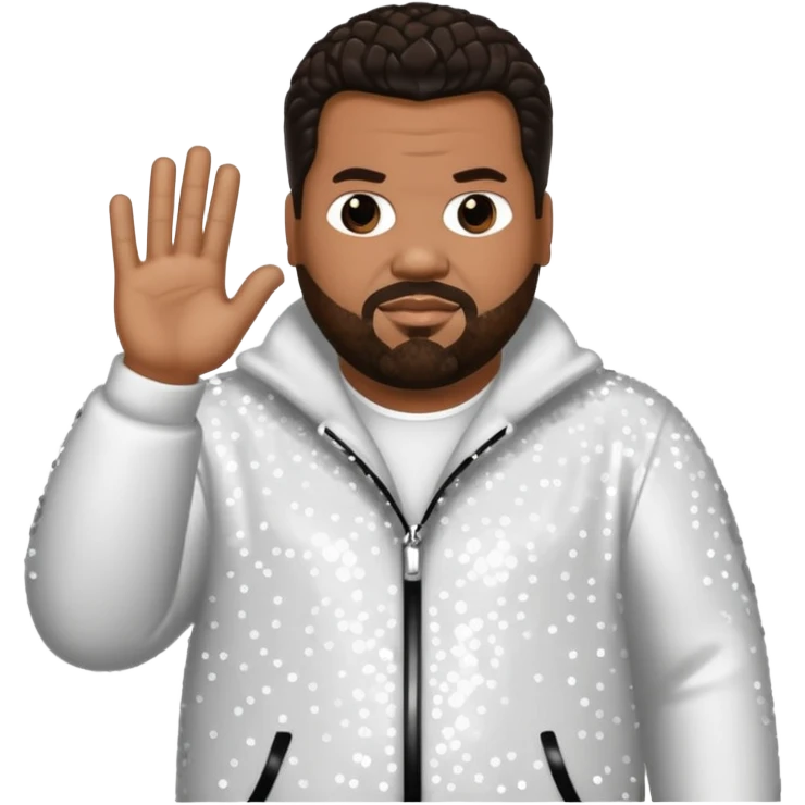 Fatman Scoop with dark brown hair, white sequin outfit emoji