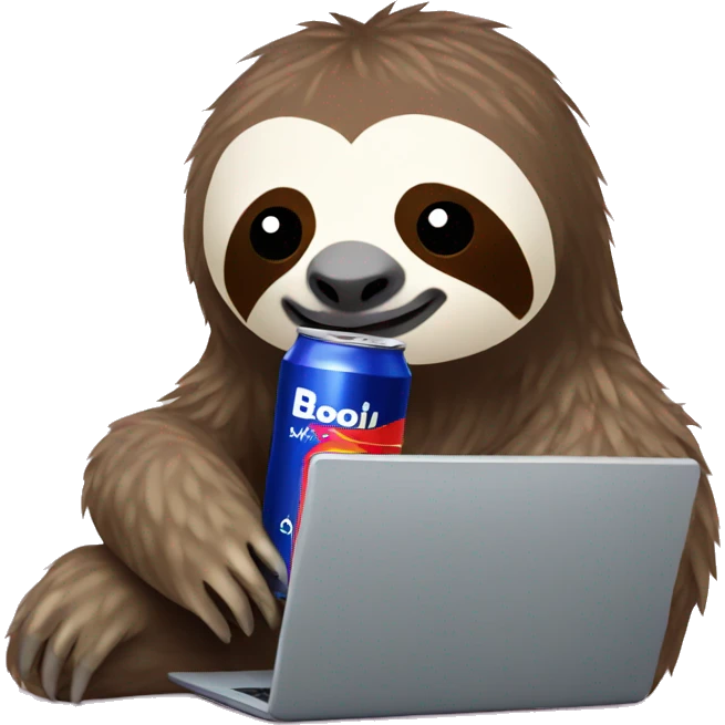 sloth with RedBull can and laptop emoji