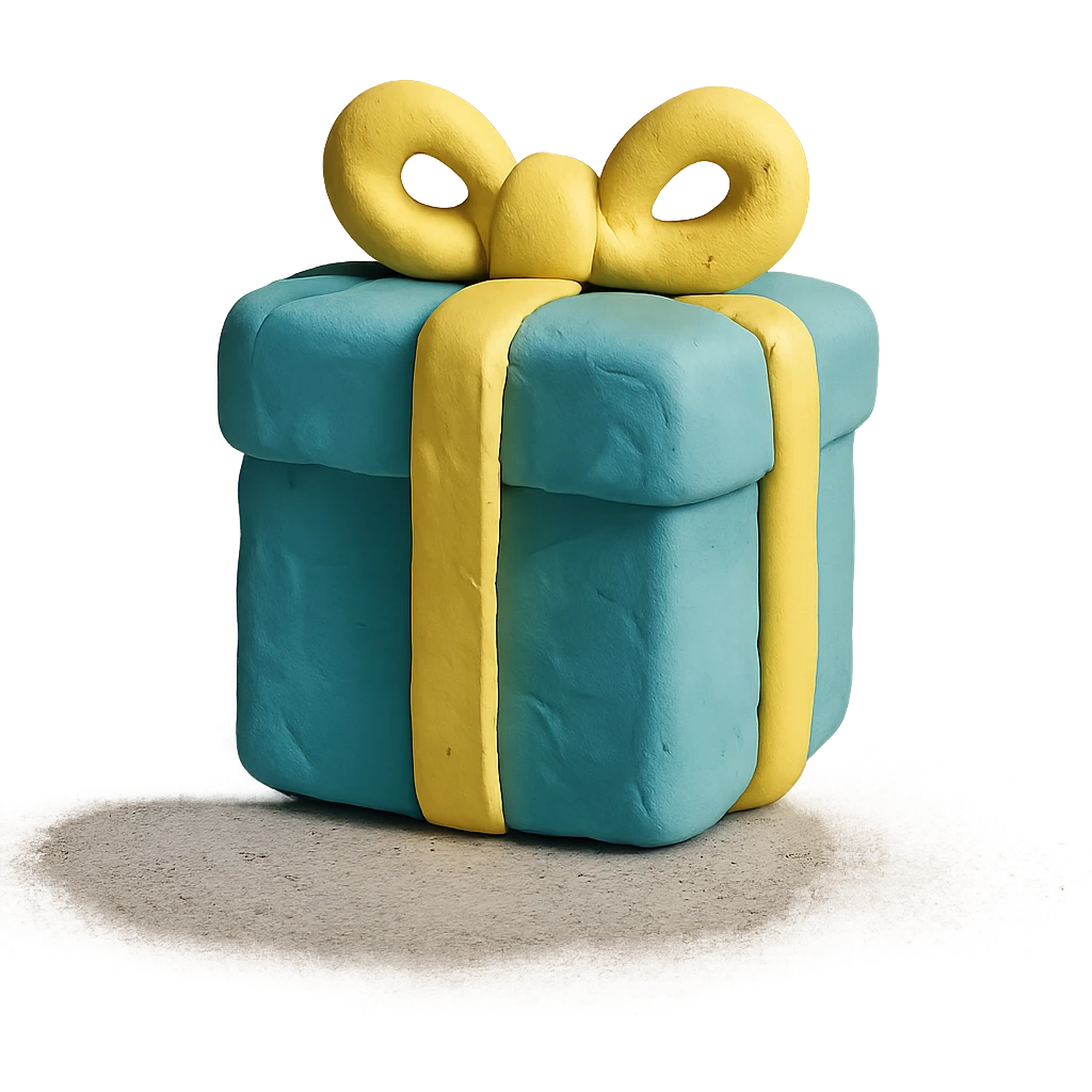 claymation style light blue gift box with yellow ribbon emoji