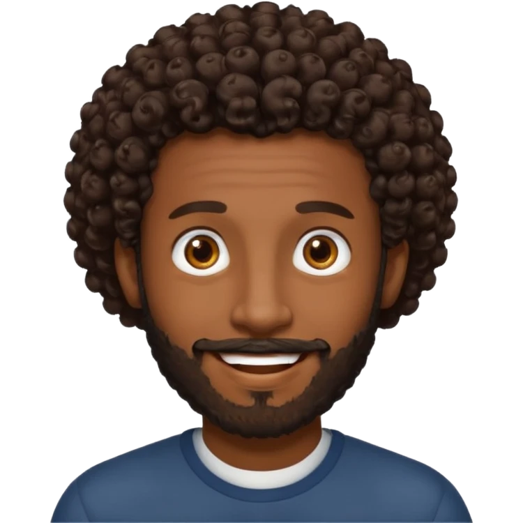 Dark brown skin man with a light beard and a curly   fade haircut with dark brown eyes emoji