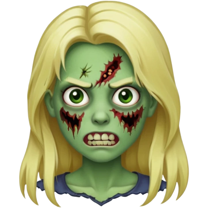 girl zombie with blonde long hair with teeth green skin and serious face emoji