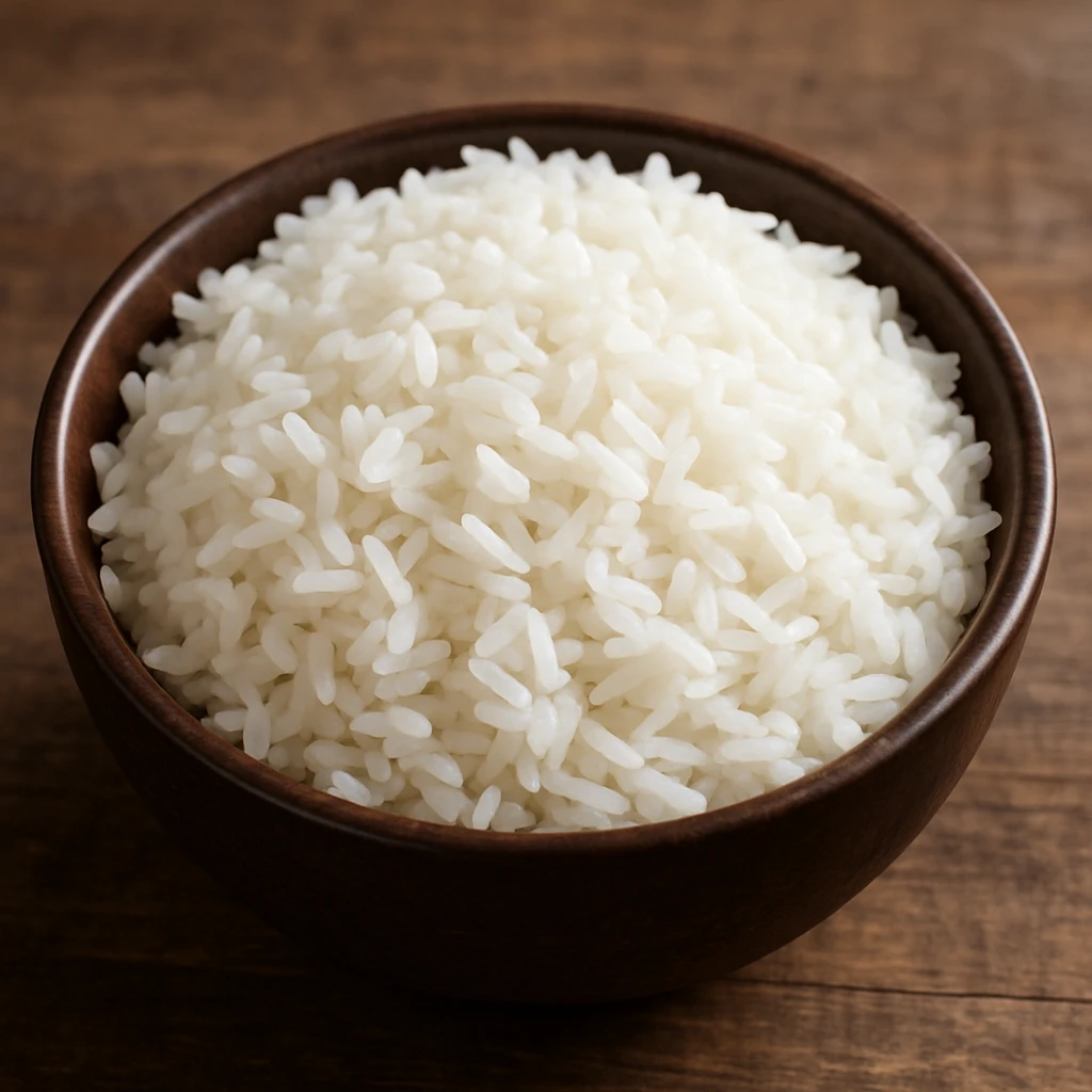 photo realistic bowl full of cooked rice, separated and fluffy grains emoji