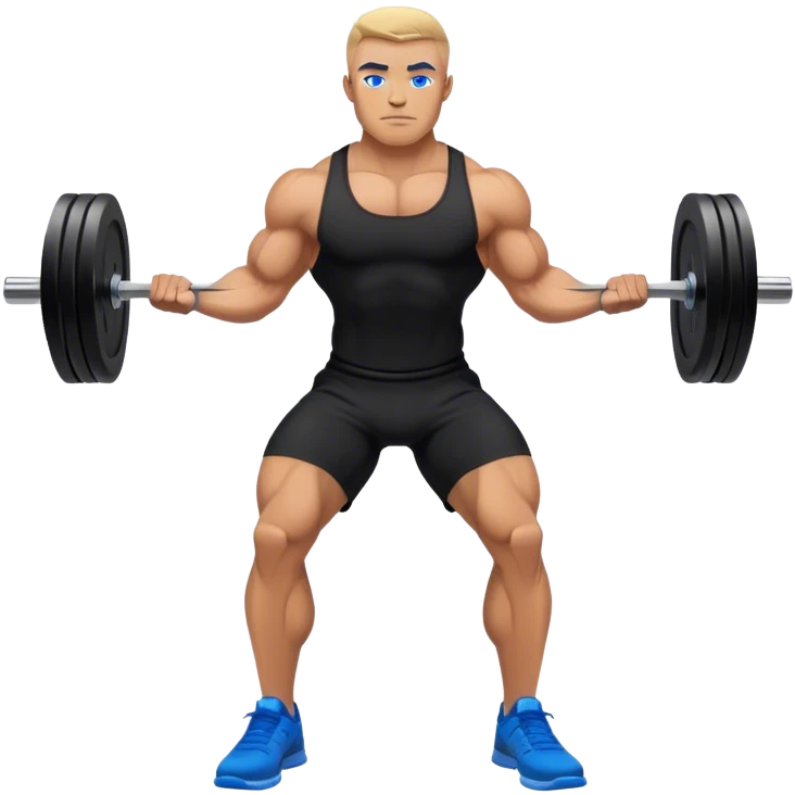 jacked man black clothes blue shoes barbell squats emoji