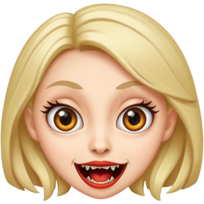 scary cute woman emoji, big eyes, fangs, playful expression emoji