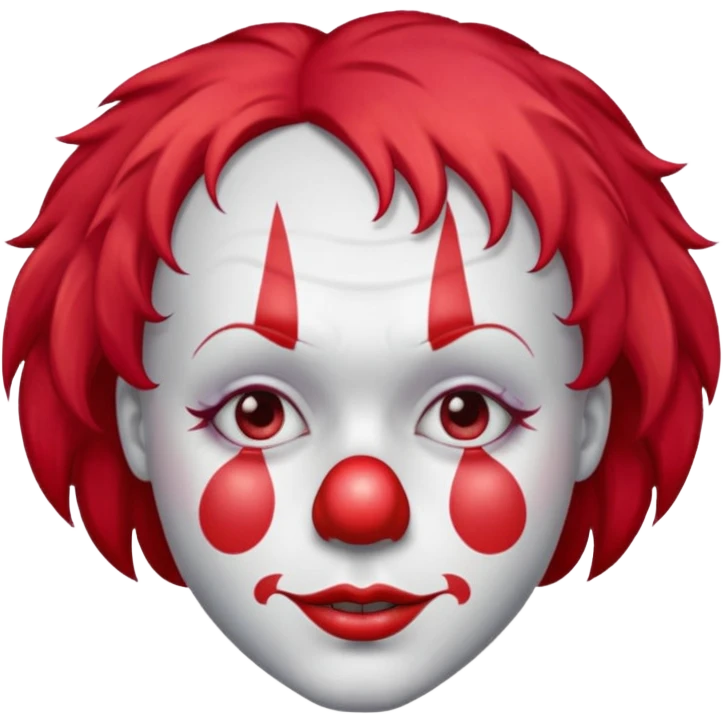 red glitter clown with the sad facial expression emoji