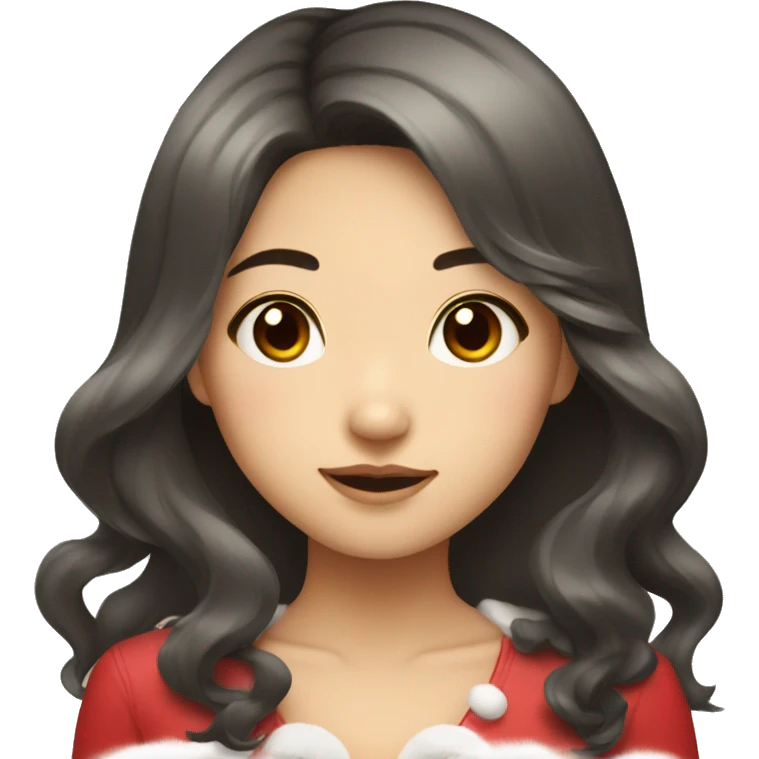 Asian cute girl with wavy and straight hair xmas emoji