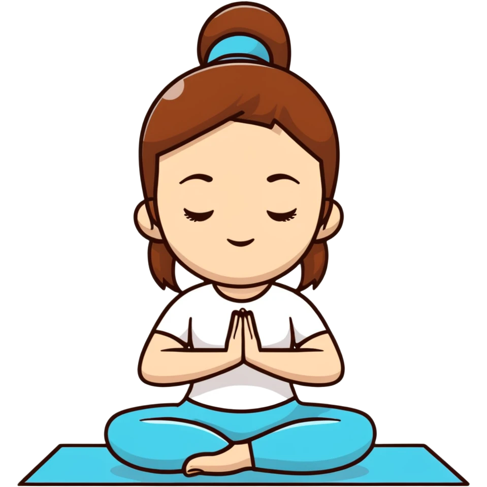 White girl with brown hair doing yoga meditation for self care emoji