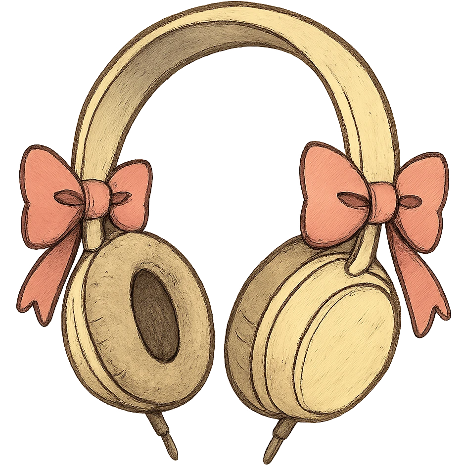 ghibli style white headphones with pink bows emoji