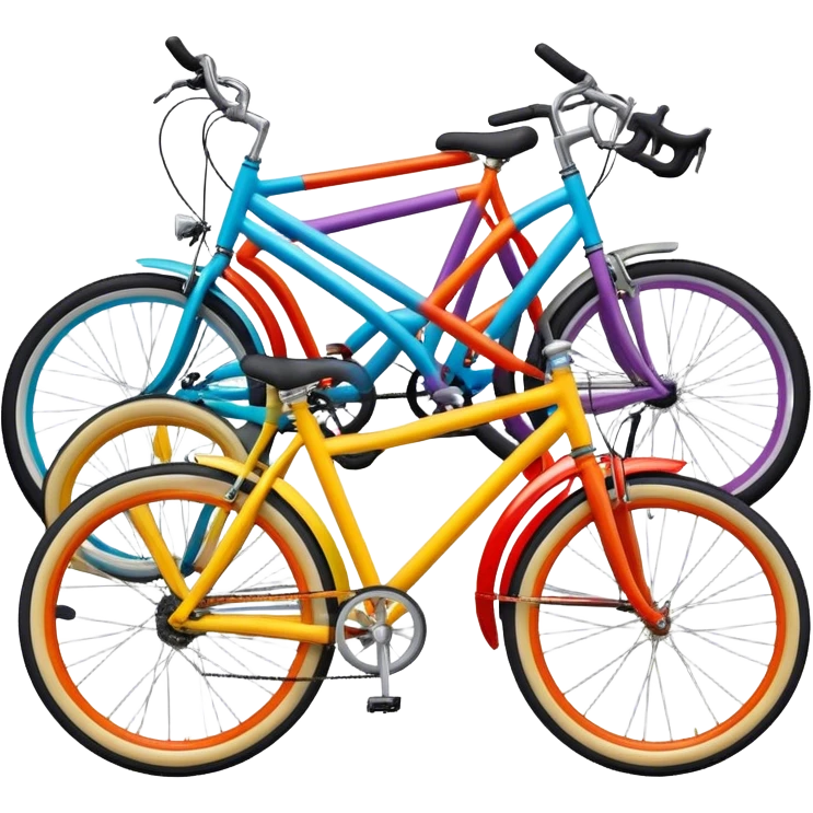 Ad-hoc solution that is built of several different bicycles of different colors and types. Bicycles are connected into weird looking shape. emoji