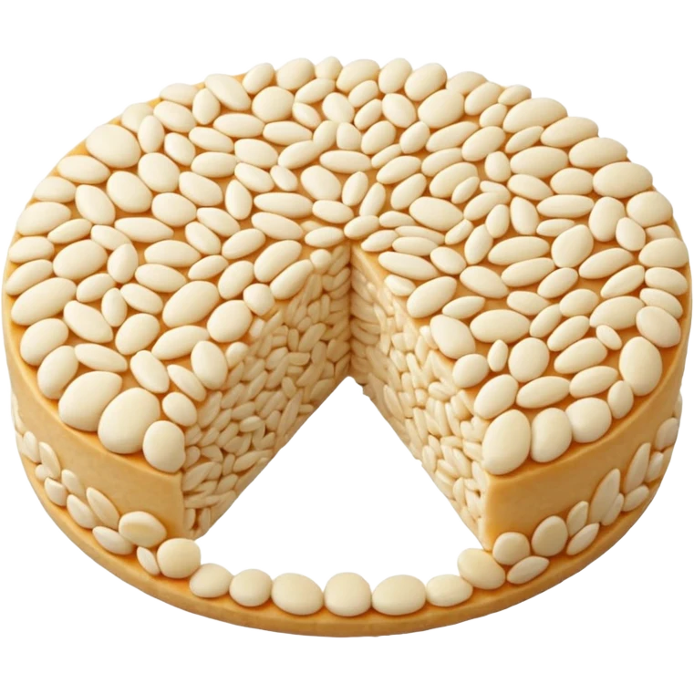 A round puffed rice cake, flat disc shape, light beige/off-white color, bumpy textured surface showing compressed puffed rice grains, crispy appearance, simple flat design, centered on transparent background. emoji