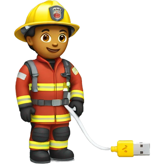Firefighter holding a usb cable emoji