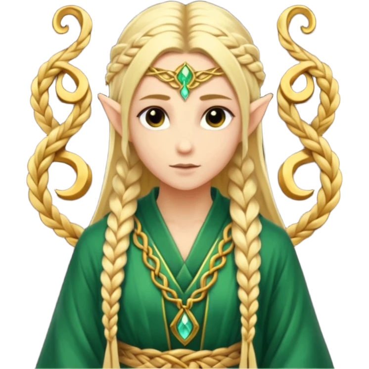 mystic elf, long golden braid, glowing runes on robe emoji