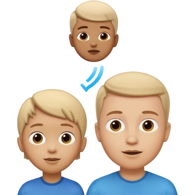A 3D cartoon child looking up at a tall adult, white background, friendly expression, Memoji-style. emoji