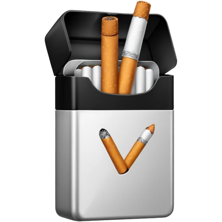 Minimalistic cigarette pack emoji, metallic black and white emoji