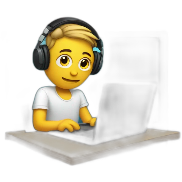 guy sitting behind his laptop producing music emoji
