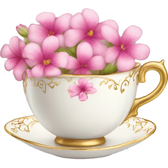 princess tea cup with pink flowers and gold details  emoji