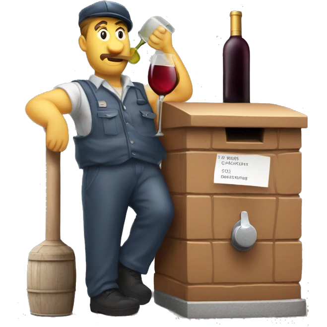 Drunken postman leaning against mailbox with wine decanter emoji