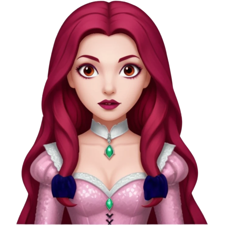 Aleera, Bride of Dracula from Van Helsing with long dark red hair, light pink sequin outfit emoji