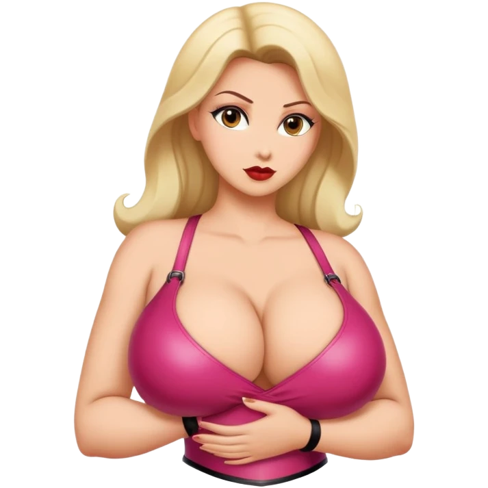 Enormous breast mistress in latex with cleavage emoji