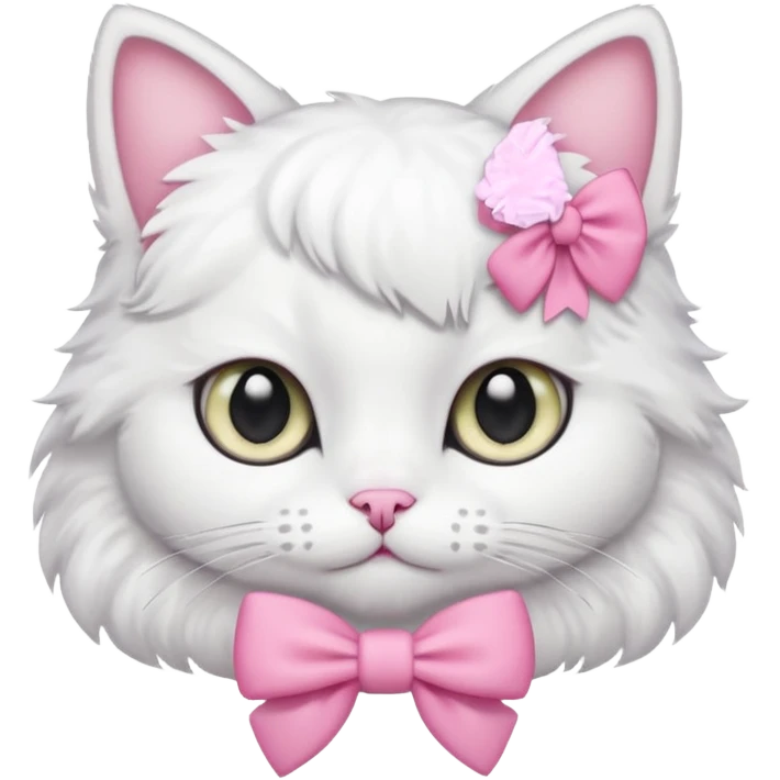 A white cat wearing a pink bow emoji