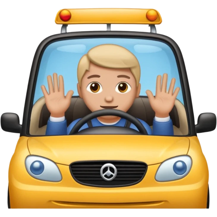 Crea un emoji con fondo transparente en PNG de una persona manejando un vehículo, que se vea desde el parabrisas frontal. emoji