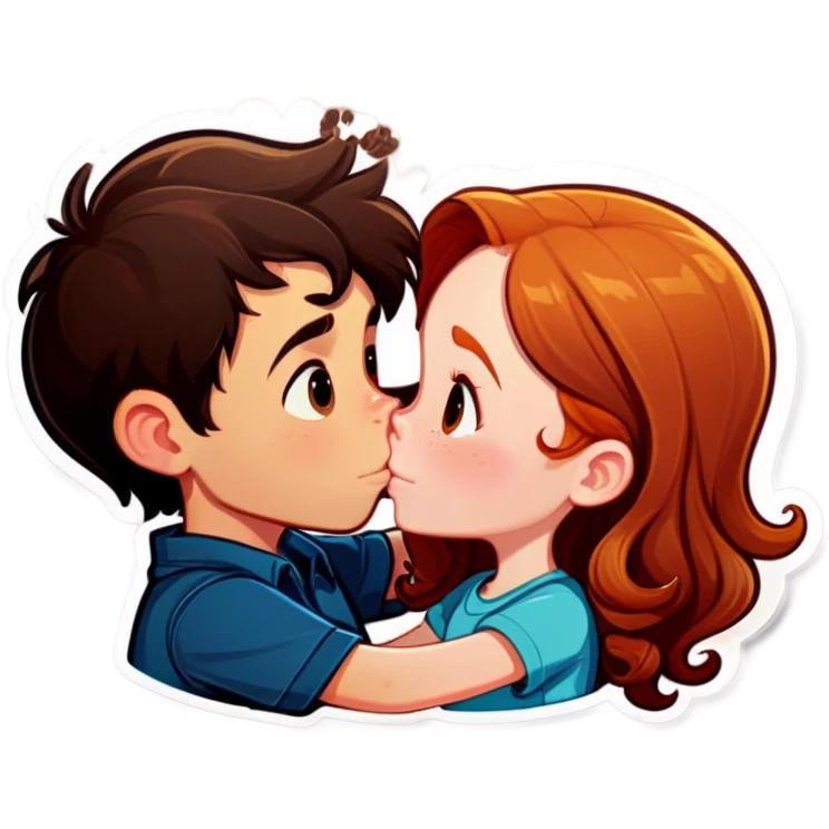 boy with dark brown hair in love with girl with ginger hair  emoji
