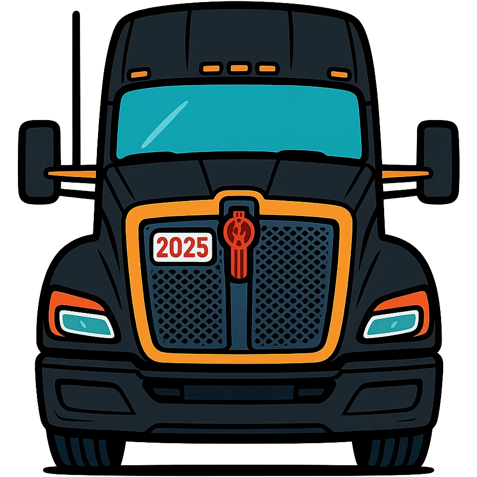 2025 Kenworth T680, black, front view, close-up, stylized cartoon style emoji