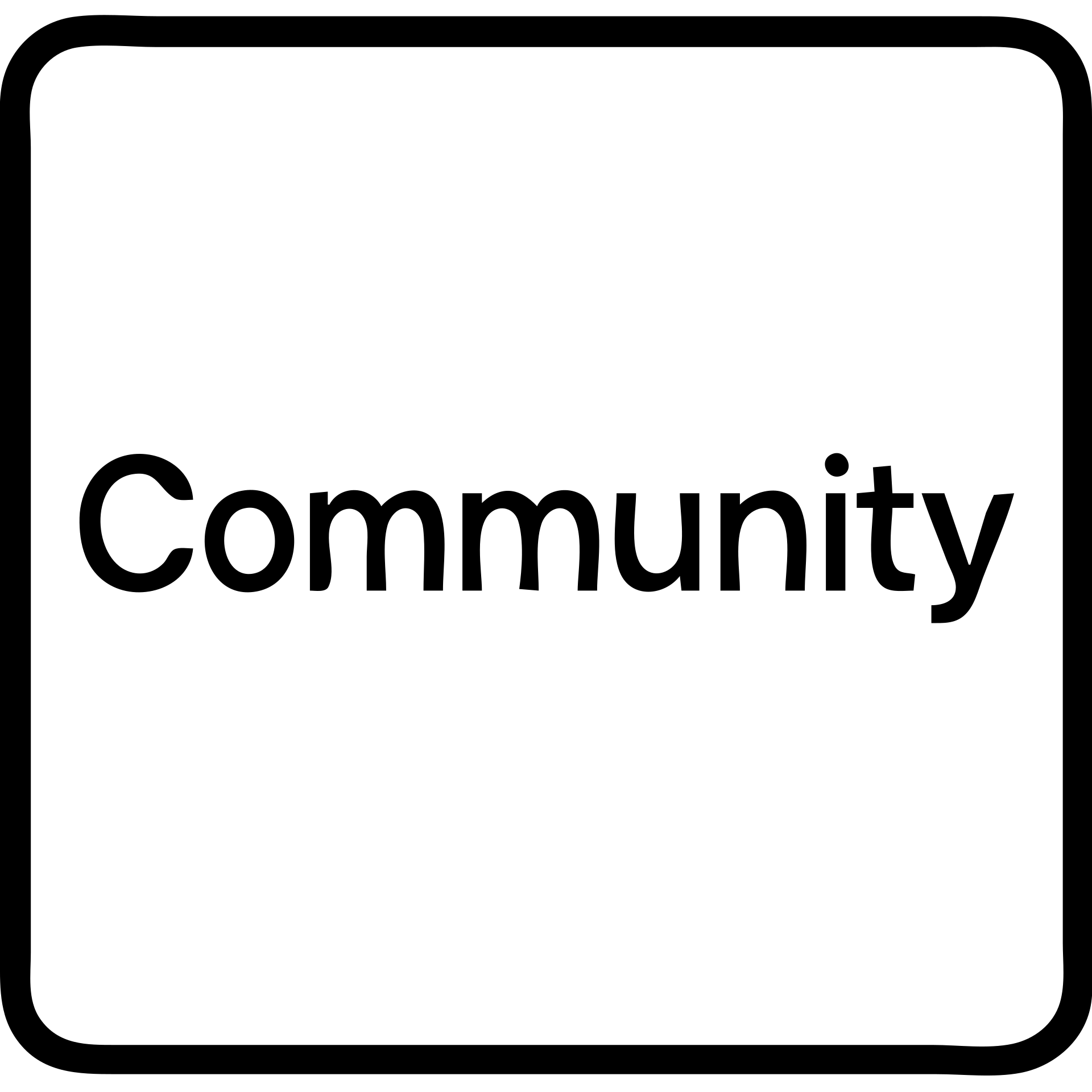 the word 'Community' in a square, minimalist sans-serif, black and white, clean and professional emoji