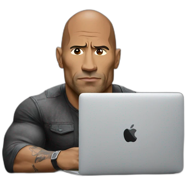 The rock with a MacBook thinking emoji