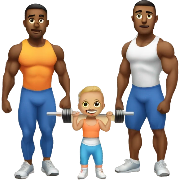 A baby with his parents doing deadlifts at the gym  emoji