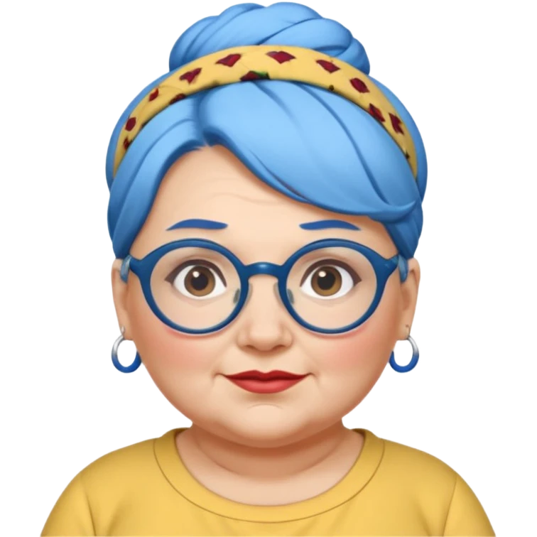fat old woman with blue big bun hair and glassess and headband emoji