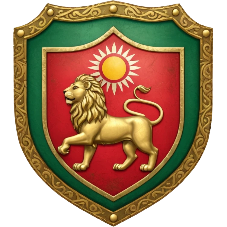 rectangular shield with the flag of Iran, with a lion and a sun emoji